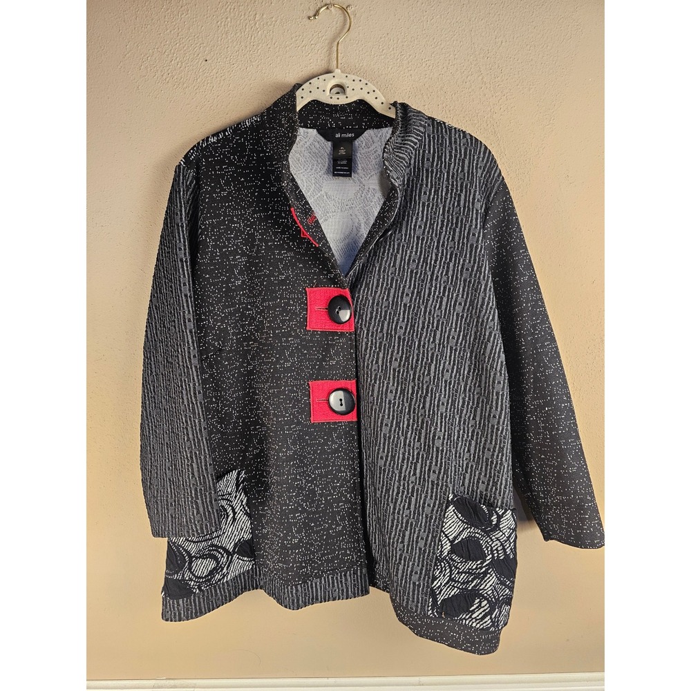 NWT Ali Miles Womens Black White Red Artsy Jacket PL Petite Large